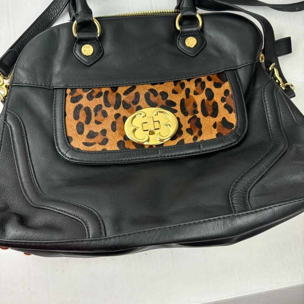 Emma Fox black leather bag/crossbody strap/cheetah animal print accent-EUC - Picture 7 of 15